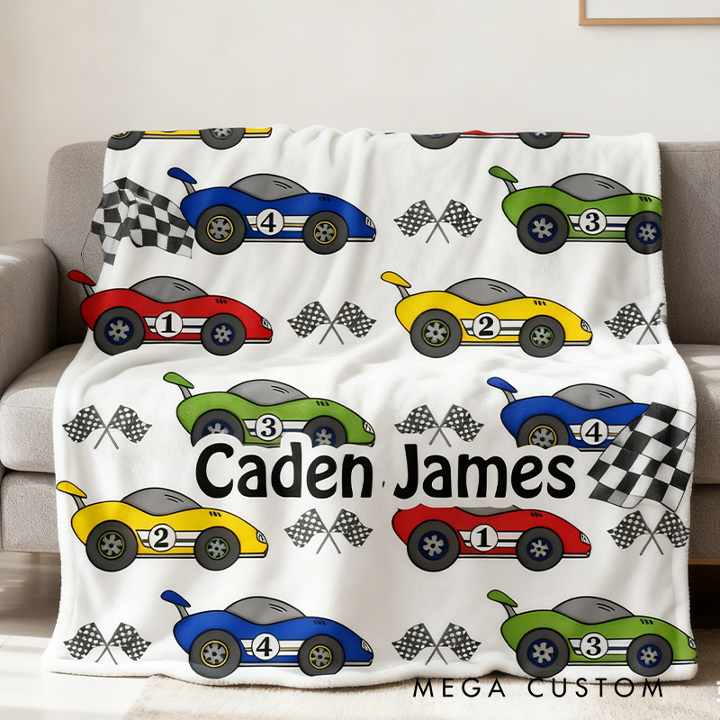 Personalized Race Car Blanket Custom Name Race Car Throw Blanket Appreciation Gift