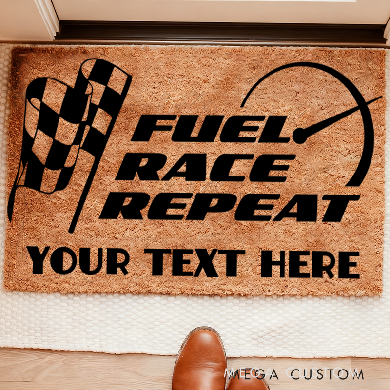 Personalized Checkered Flag Racing Doormat Funny Unique Welcome Mat