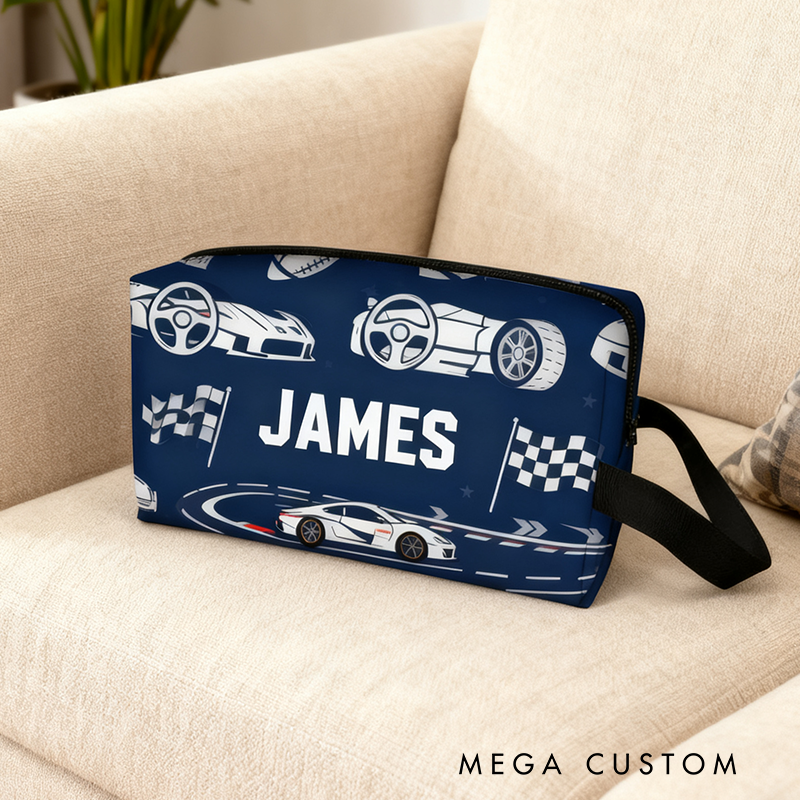 Personalized Race Car Cosmetic Pouch Custom Travel Beauty Bag The Ultimate Race Themed Makeup Organizer