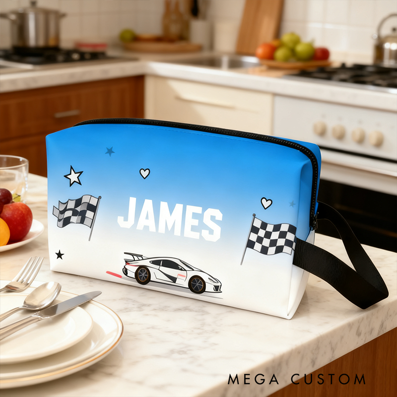 Personalized Race Car Cosmetic Pouch Custom Travel Beauty Bag The Ultimate Race Themed Makeup Organizer