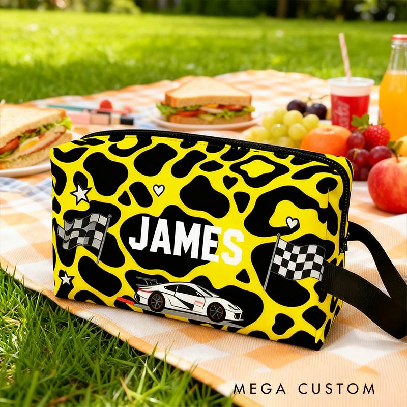 Personalized Race Car Cosmetic Pouch Custom Travel Beauty Bag The Ultimate Race Themed Makeup Organizer