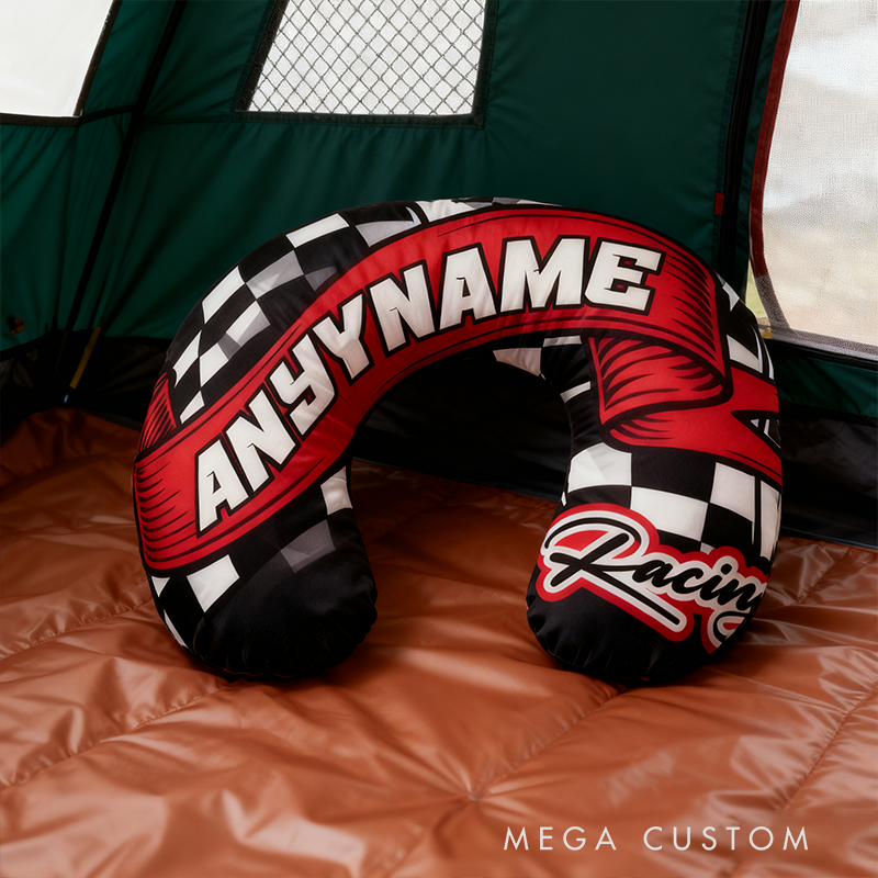 Personalized Racing U-Shaped Pillow with Custom Name for Racing Fans and Travelers