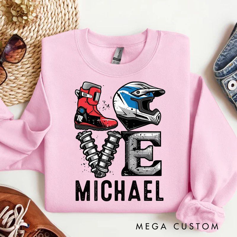 Personalized Long-Sleeve Sweatshirt Custom Motocross LOVE Graphic Long-Sleeve Sweatshirt