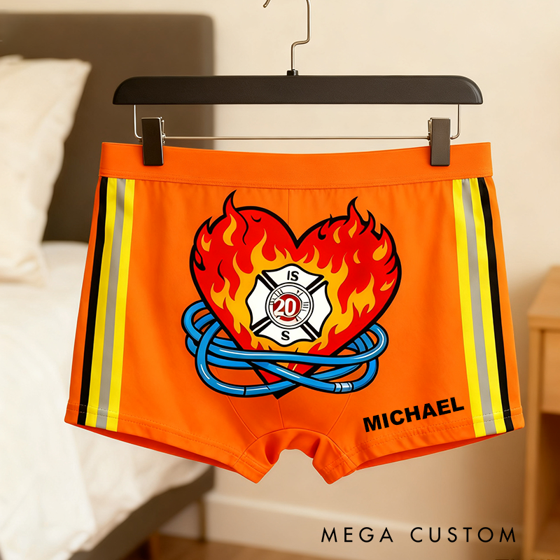Personalized Firefighter Themed Boxer Briefs Custom Name Boxer Brief Underwear Valentine's Day Gift for Men