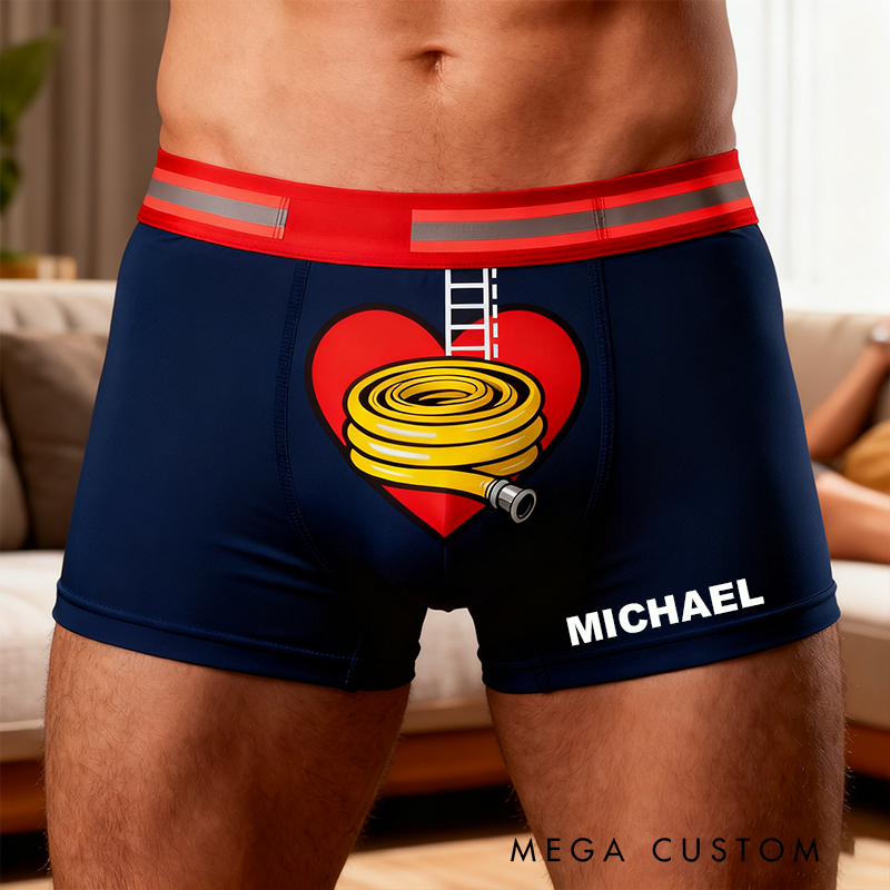 Personalized Firefighter Themed Boxer Briefs Custom Name Boxer Brief Underwear Valentine's Day Gift for Men