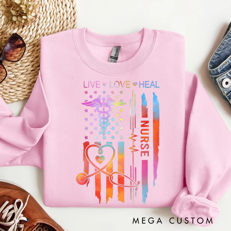 Personalized Live Love Heal Sweatshirt Custom Heartbeat Nurse Design Sweatshirt