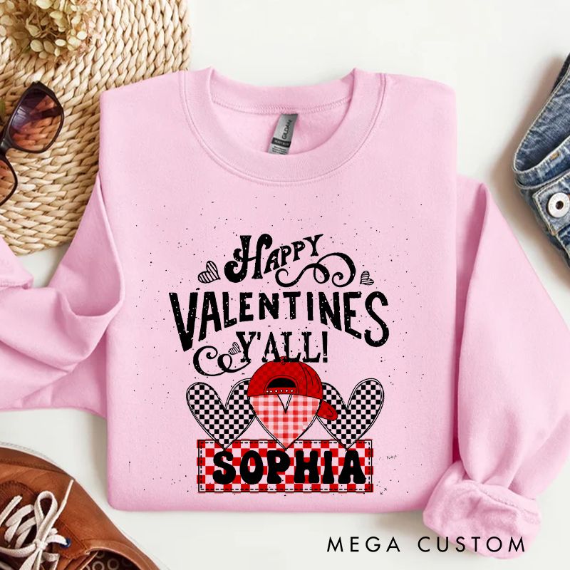 Personalized Western Plaid Heart Sweatshirt Custom Happy Valentines Y'all Design Sweatshirt