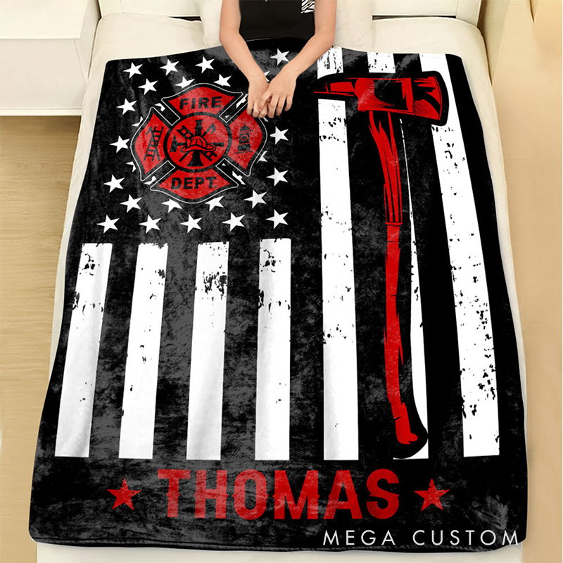 Personalized Firefighter Blanket Us Flag Blanket Custom Firefighter Academy Gift for Him Fireman Blanket Firefighter Life