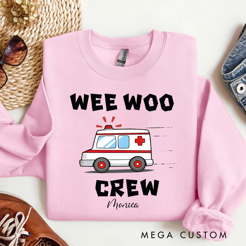 Personalized Funny Nurse Sweatshirt Custom Name Sweatshirt Wee Woo Crew Sweatshirt