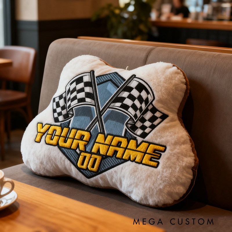 Personalized Racing Themed Pillow with Checkered Flags Racing Lover Gift Custom Name Graphic 3D Print Pillow 