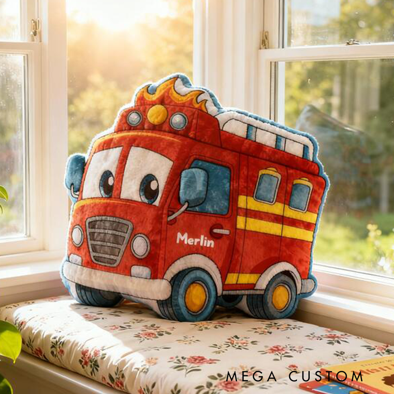 Personalized Fire Truck-Shaped Pillows with Customizable Names Fun Christmas Gifts for Boys