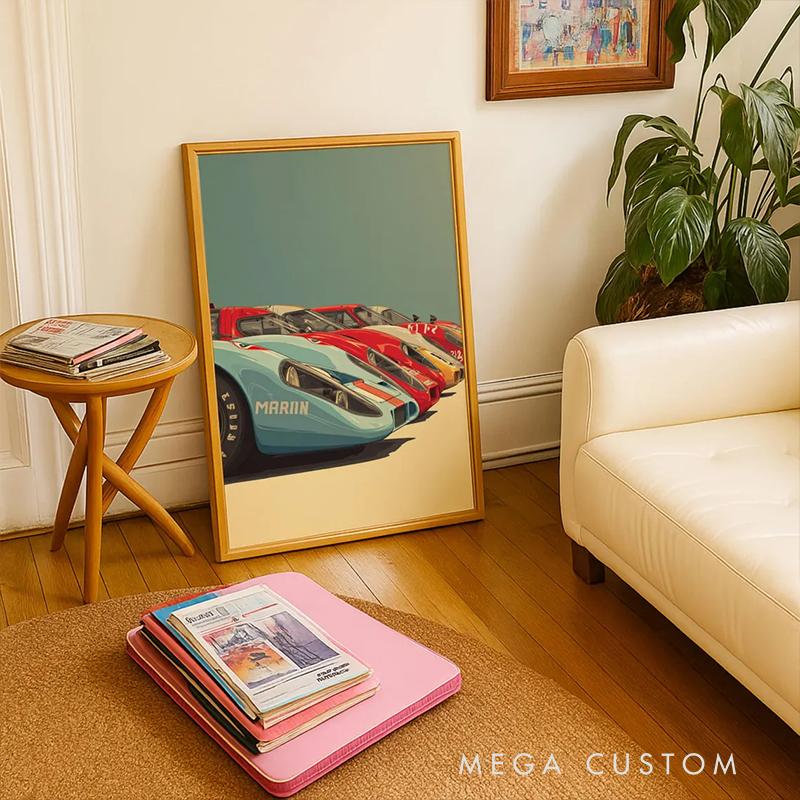 Personalized Classic Race Car Poster Vintage Motorsport Wall Art Print