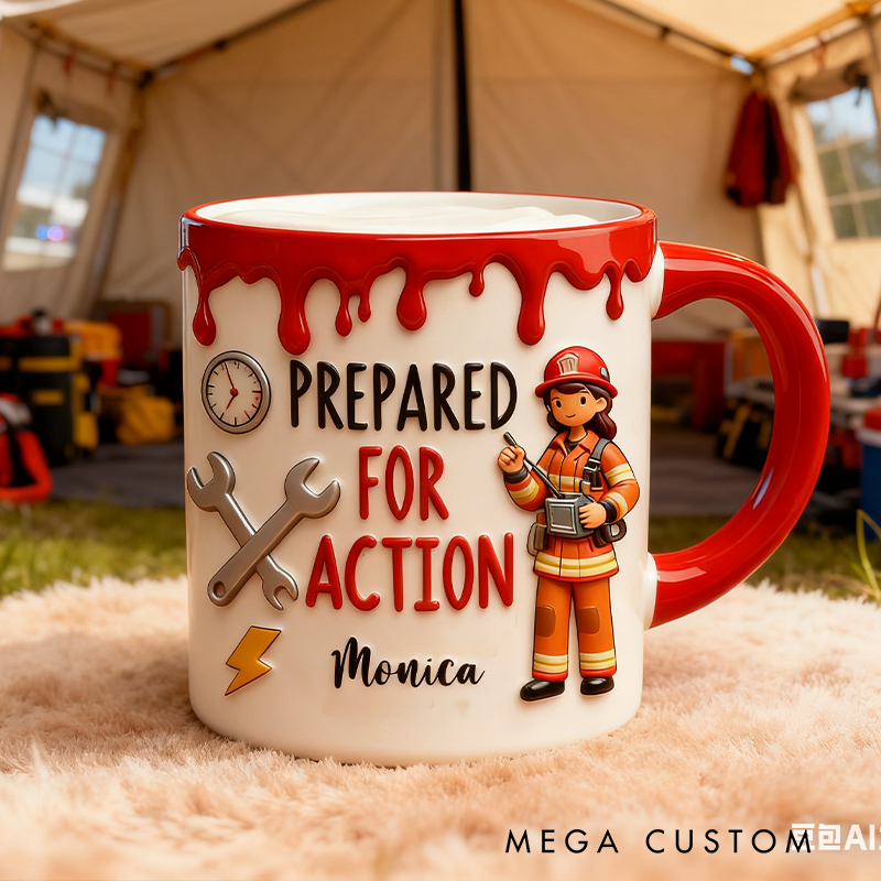 Personalized Prepared for Action Firefighter Mug Custom Brave Heart Who Loves Staging Design Mug Xmas Gift