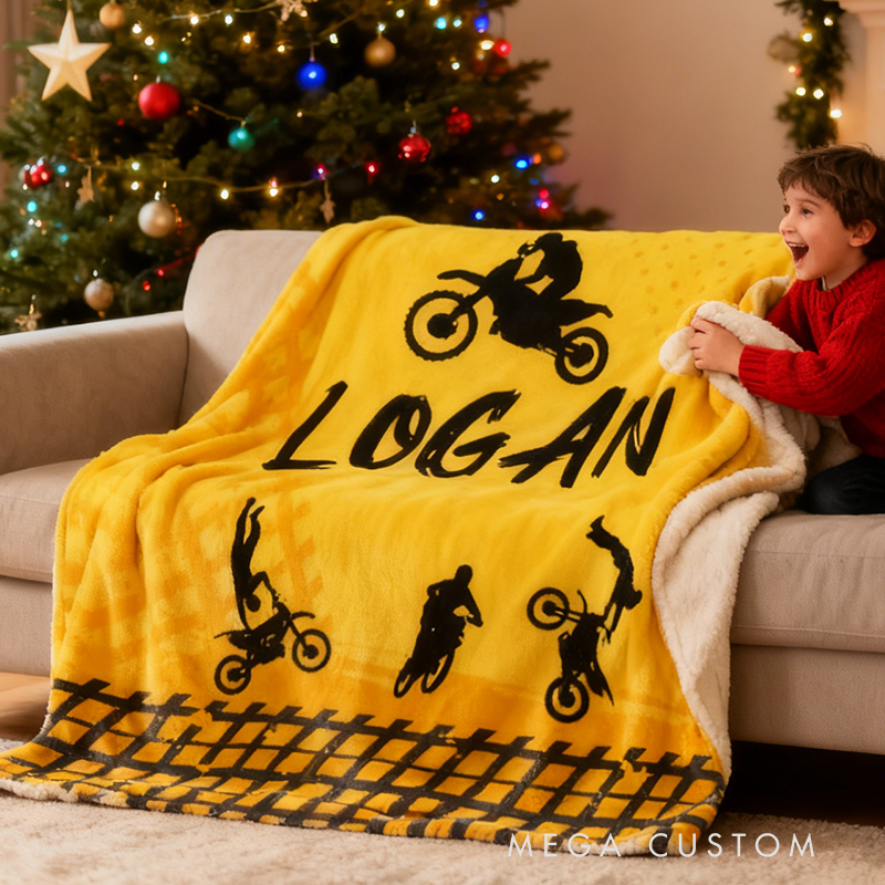 Personalized Motocross Blanket Custom Name Racing Car Blanket Xmas Gift