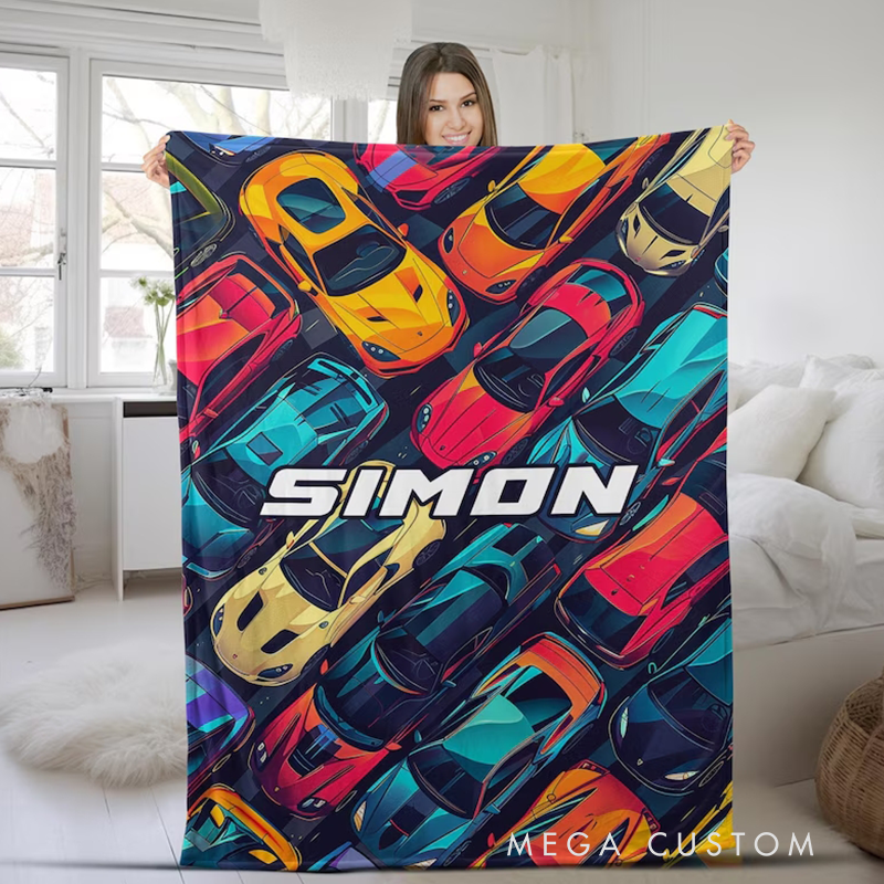 Personalized Sports Car Blanket Custom Name Racing Car Blanket Xmas Gift