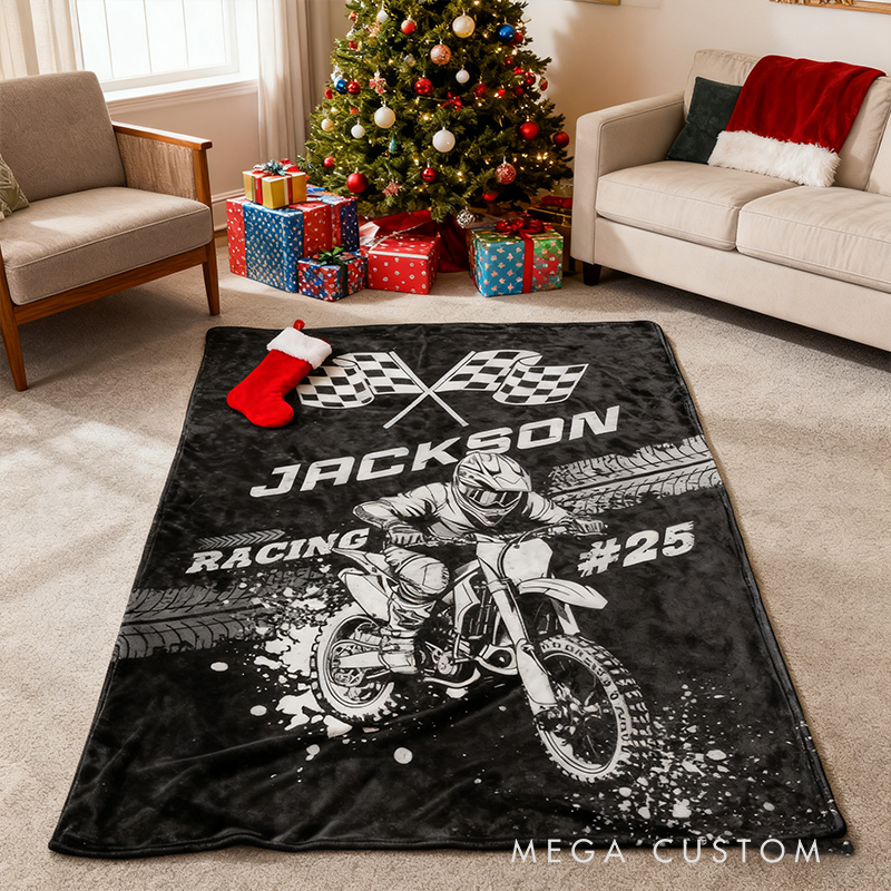 Personalized Dirt Bike Racing Blanket Custom Name Racing Car Blanket Xmas Gift