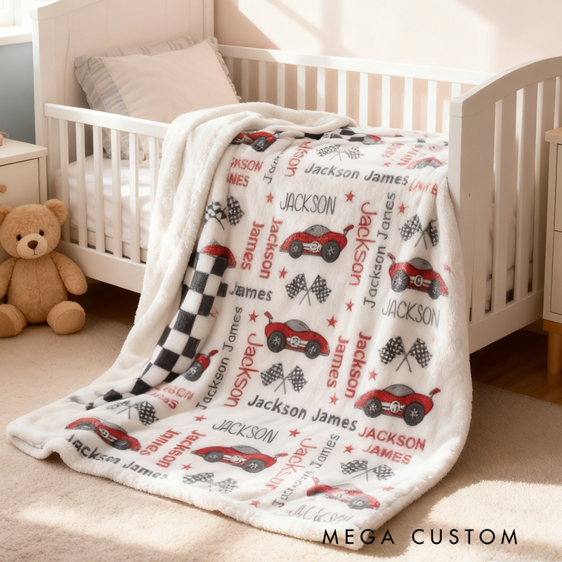 Personalized Racing Car Blanket Custom Name Racing Car Blanket Xmas Gift