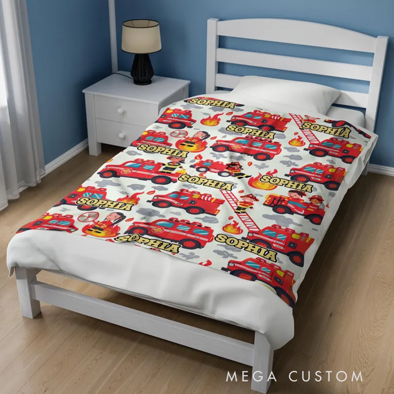 Personalized Firetruck Blanket Customized Fireman Blanket Custom Name Blanket Trendy Firefighter Boy Birthday Gift