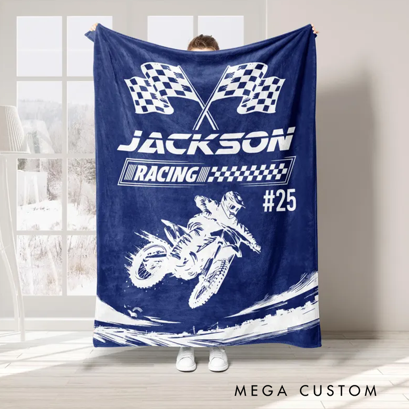 Personalized Racing Blanket Custom Motocross Throw Blankets Gift for Racer