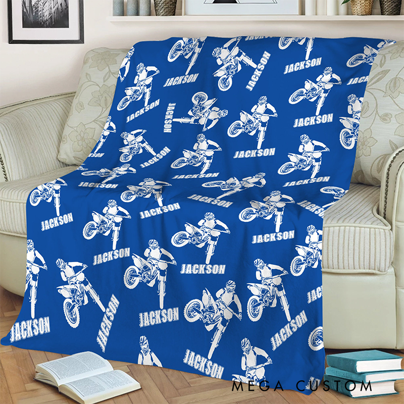 Personalized Motocross Blanket Custom Name Throw Blankets Gift For Dad Racer