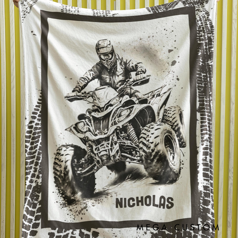Personalized 4-Wheeler Blanket Four Wheeler Custom Name Blanket Motocross Gift For Racer Off Road Racing Gift Birthday Gifts 