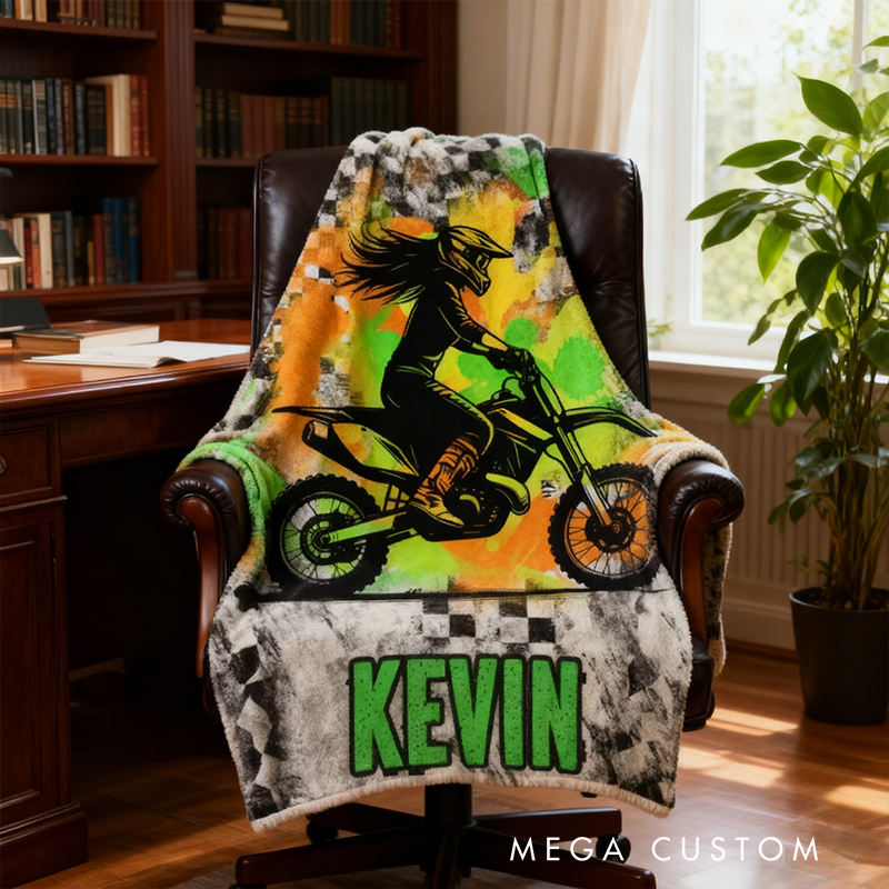 Personalized DirtBike Blankets for Girls Girls Dirtbike Blanket Throw Dirt Bike Bedroom Decor Motocross Gifts for Children and Teens Xmas Gift