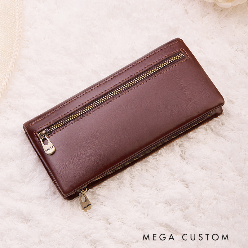 Personalized Leather Wallet for Women Engraved Leather Wallet with Name Women Slim Wallet Clutch Purse Leather Wallet With Zipper Unique Gift for Her Birthday Gifts