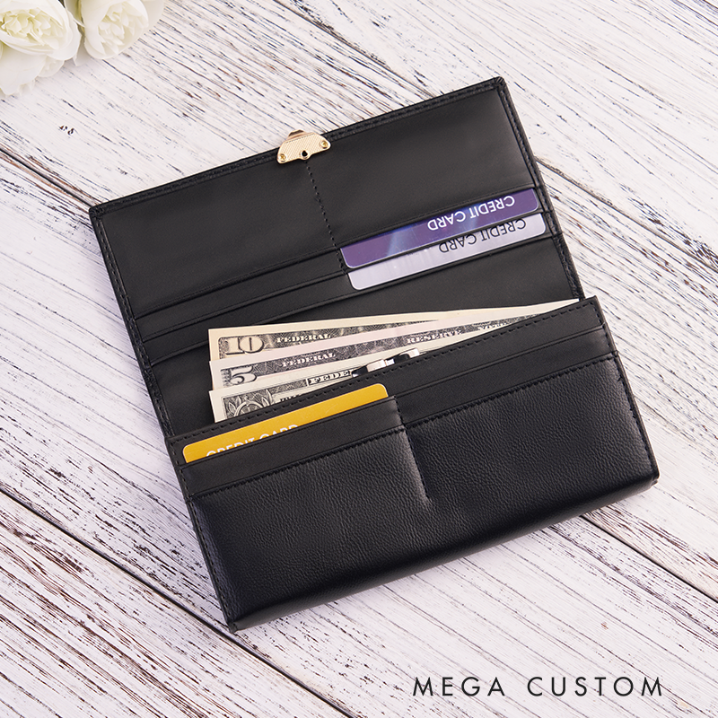 Personalized Leather Wallet For Her Birth Flower Wallet with Name Engraved Wallet For Women Leather Purse Birthday Gift For Her Gift For Mother Bridesmaid Gift Christmas Gift