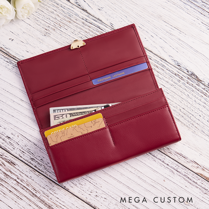 Personalized Leather Wallet For Her Birth Flower Wallet with Name Engraved Wallet For Women Leather Purse Birthday Gift For Her Gift For Mother Bridesmaid Gift Christmas Gift