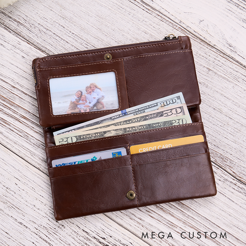 Personalized Leather Wallet for Women Engraved Leather Wallet with Name Women Slim Wallet Clutch Purse Leather Wallet With Zipper Unique Gift for Her Birthday Gifts