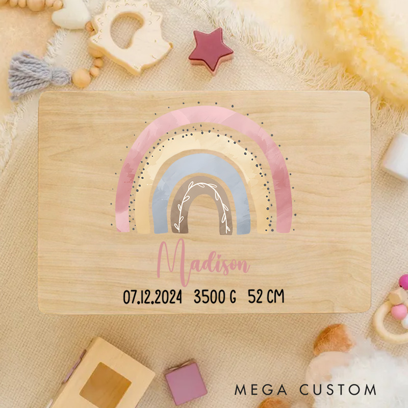 Personalized Pastel Rainbow Illustration with Whimsical Accents for Celebrating Special Childhood Memories Keepsake Memory Box