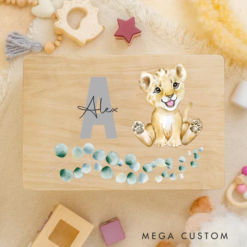 Personalized Baby Lion Illustration with Playful Bubble Accents for Cherished Childhood Keepsakes Keepsake Memory Box