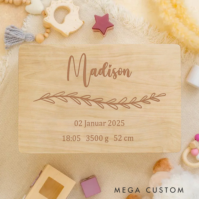 Personalized Birth Announcement with Elegant Floral Accents Including Baby Details for Cherished Memories Keepsake Memory Box