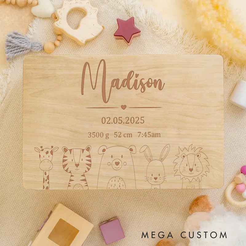 Personalized Minimalist Animal Illustration Featuring Tiger Owl Rabbit and Lion for Celebrating Childhood Memories Keepsake Memory Box