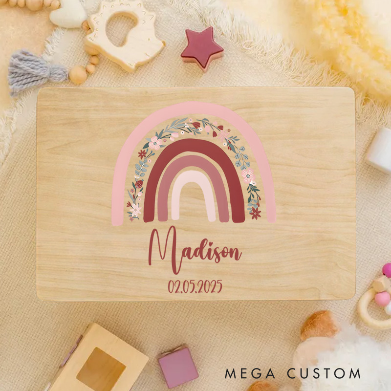 Personalized Earthy Rainbow Illustration with Floral Accents for Cherished Childhood Keepsakes Keepsake Memory Box