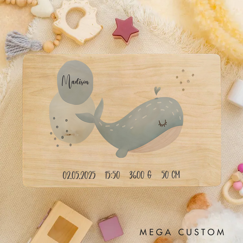 Personalized Whale Illustration with Playful Accents for Celebrating Baby Milestones Keepsake Memory Box