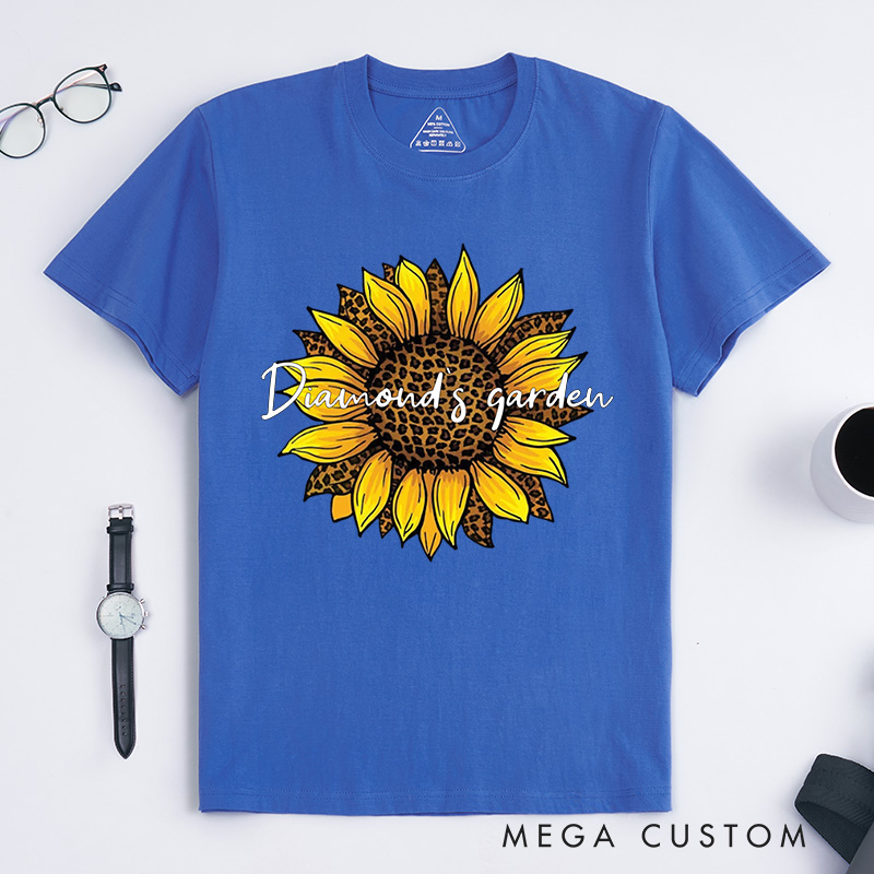 Personalized Leopard Sunflower Classic T-Shirts Sunflower Shirt Leopard and Floral Shirt Botanical Print Shirt Plant Lover Gift Gardening Gift