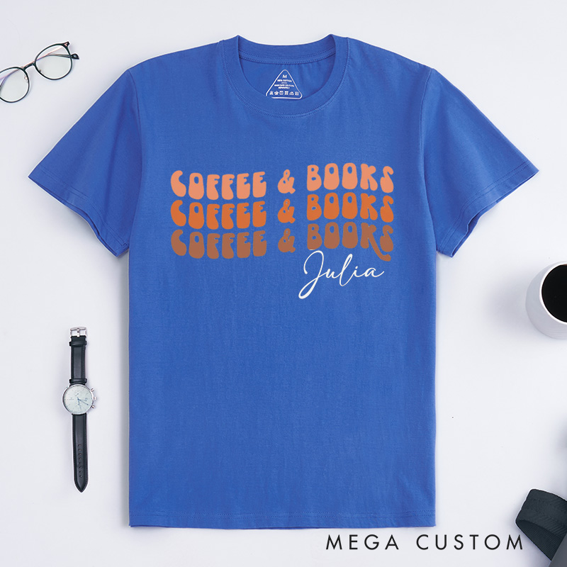 Personalized Coffee and Book Classic T-Shirts Reading Shirt Bookworm Coffee Lovers Customized Name Shirt Gift for Books Lover