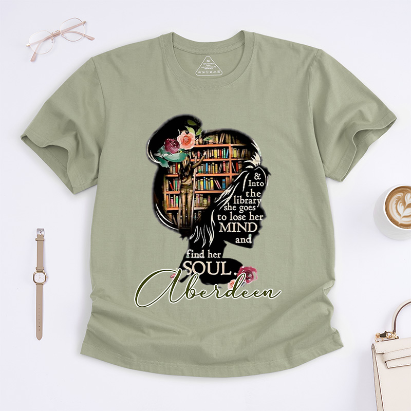 Personalized and into the Library She Goes to Lose Her Mind and Find Her Soul Classic T-Shirts Read Banned Books Librarian Gift Shirt