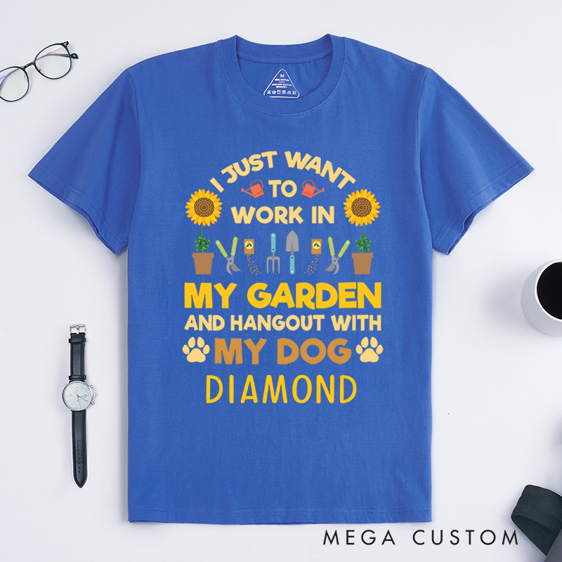 Personalized I Just Want to Work In My Garden And Hang Out with My Dog Classic T-Shirts Gardener TShirt Plant Lover Gift Garden Gift