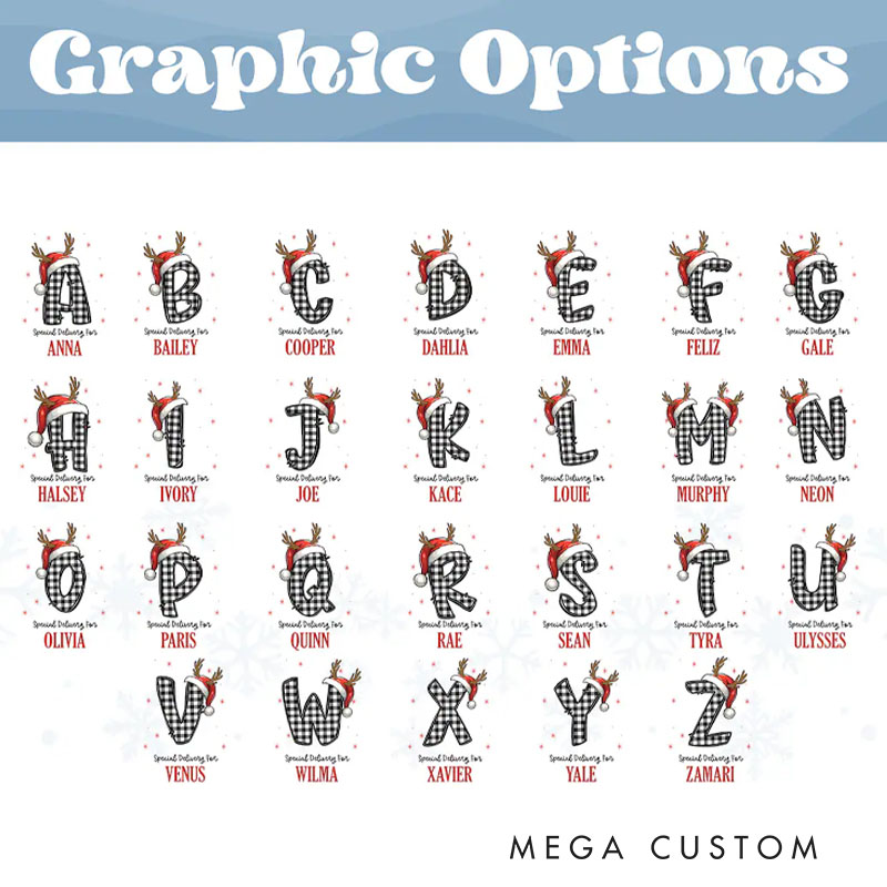 Personalized Plaid Initial Christmas Bag with Reindeer Antlers and Name for a Special Holiday Delivery