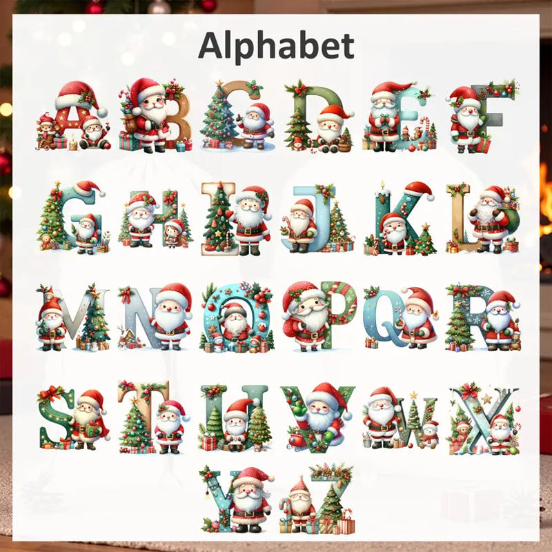 Personalized Santa Initial Christmas Bag with Festive Ornaments and Name for a Merry Celebration