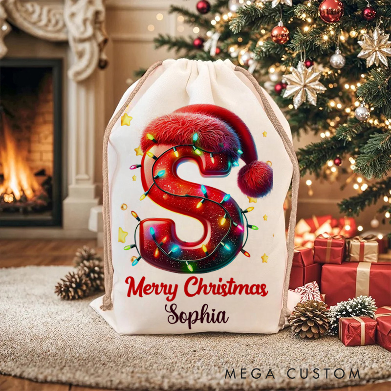 Personalized Initial Christmas Bag with Festive Lights and Custom Name for Joyful Holiday Celebrations Christmas Bag