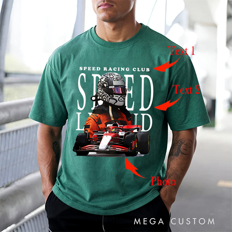 Personalized Racing Washed T-Shirt with Racing Car Design Perfect Gift for Racer and Racing Lovers