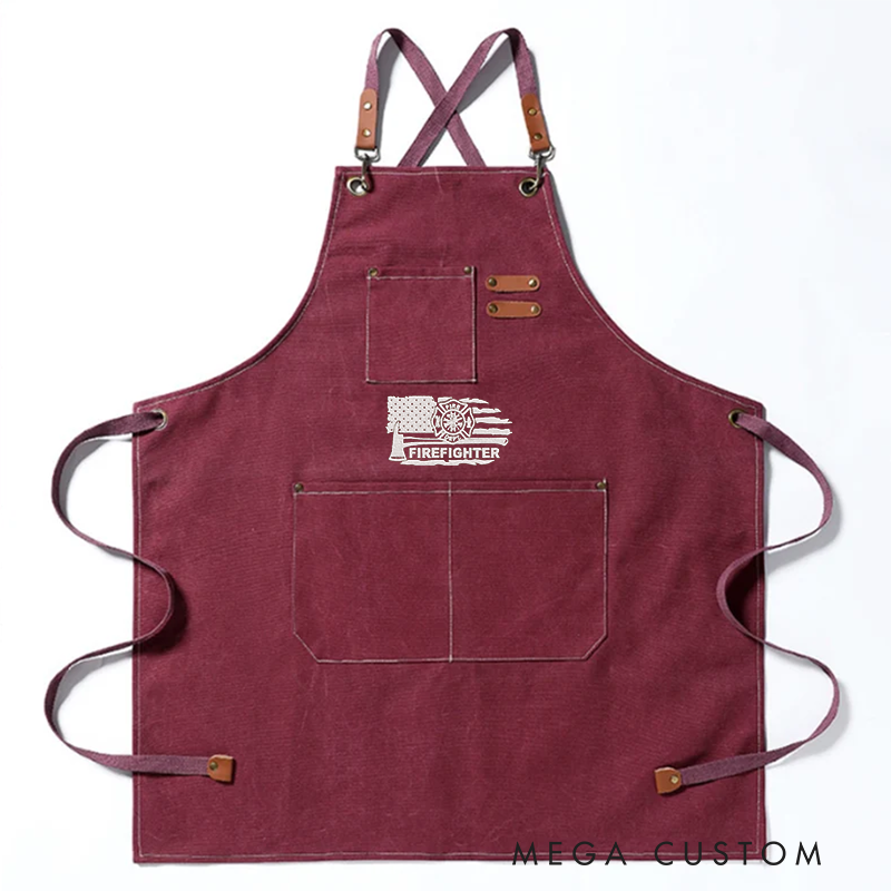 Personalized Firefighter Black Canvas Apron with Adjustable Straps and Pockets Gift for Firefighters and Everyday Use