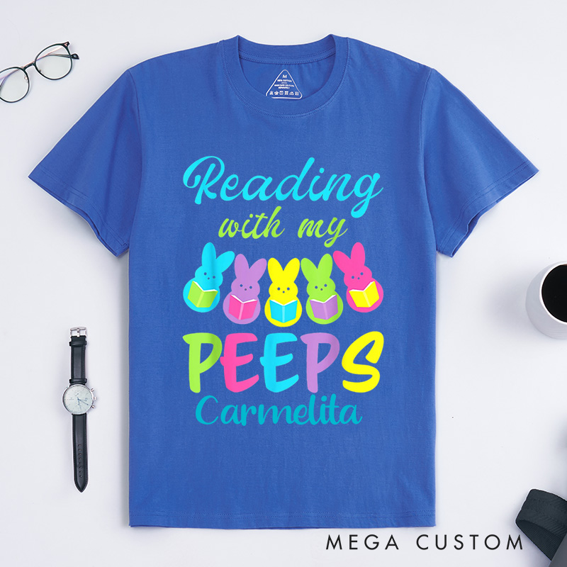Personalized Reading With My Peeps Classic T-Shirts Funny Easter Shirts Book Shirt Funny Peeps Tee Reading Bunny Shirt Easter Gift