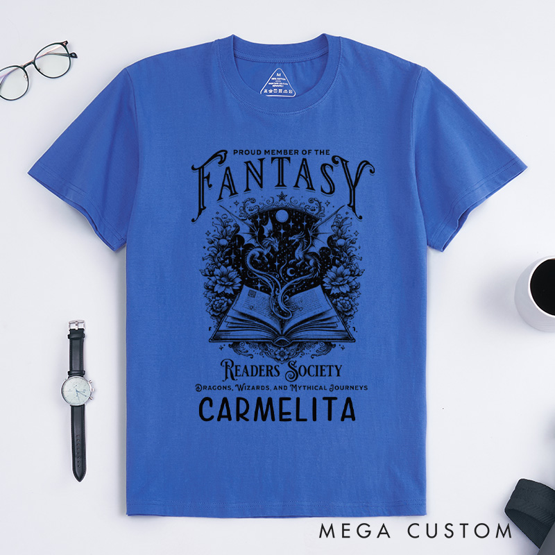 Personalized Fantasy Readers Society Classic T-Shirts Dragon Lover Tee Mythical Creatures Book Shirt Bookish Gift Vintage Shirt for Book Lover Gift