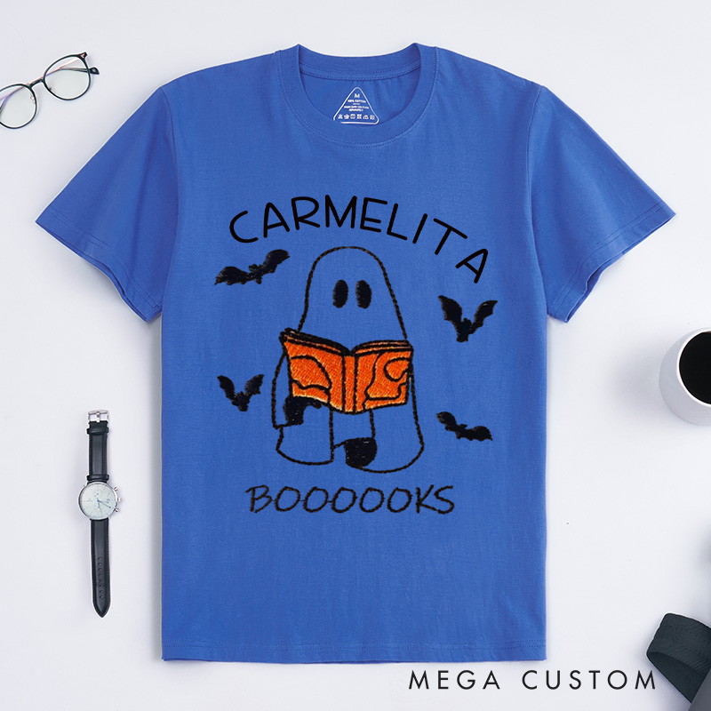 Personalized Booooks Classic T-Shirts Librarian Shirt Halloween Shirt Ghost Reading Shirt Reading Halloween Gift for Book Lover Shirt