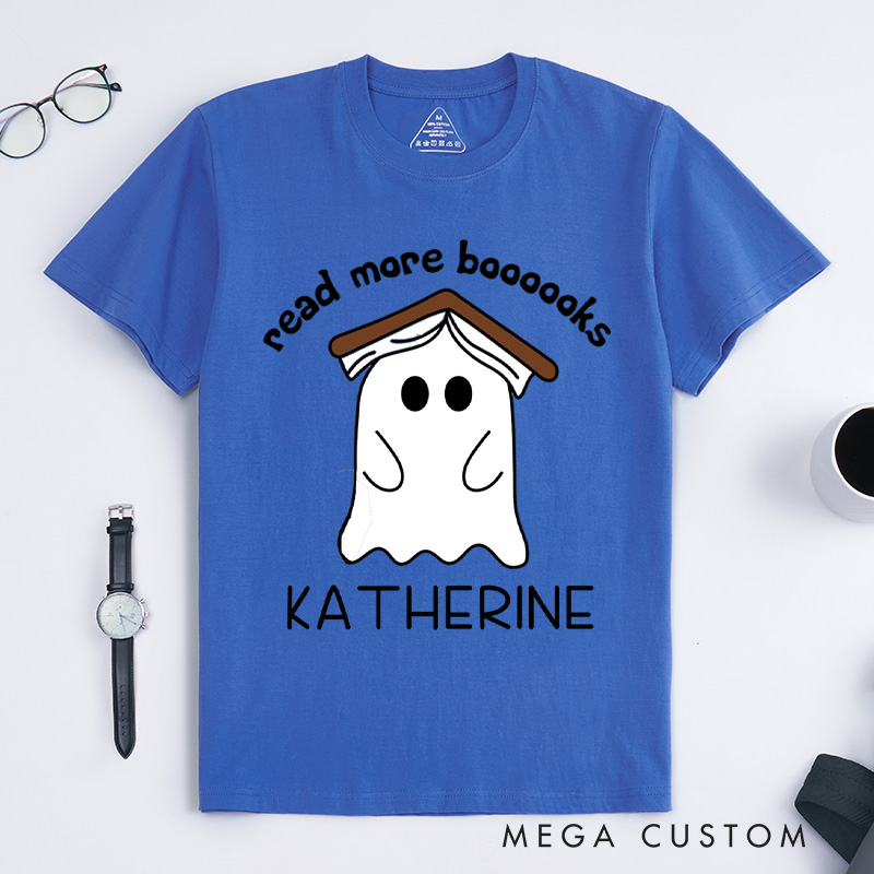 Personalized Ghost Book Classic T-Shirts Fall Spooky Season Tshirt Book Lover Shirt Cute Reading Ghost Shirt Halloween Gift Librarian Gift