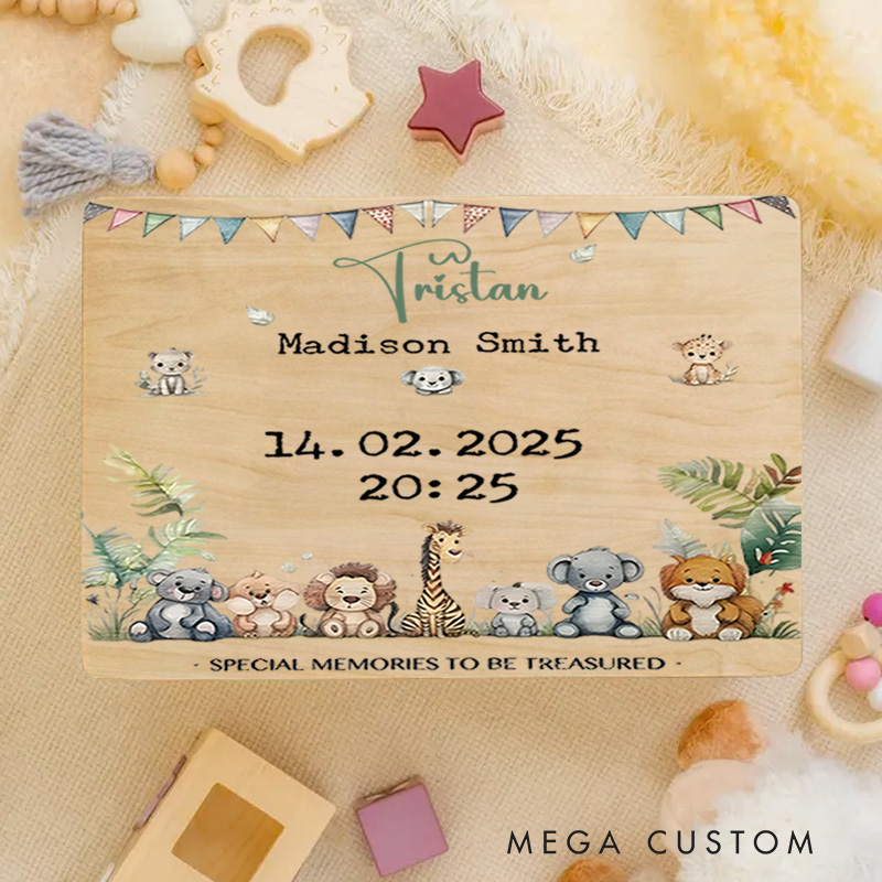 Personalized Baby Birth Announcement Featuring Floral Accents and Special Details for Treasured Memories Keepsake Memory Box